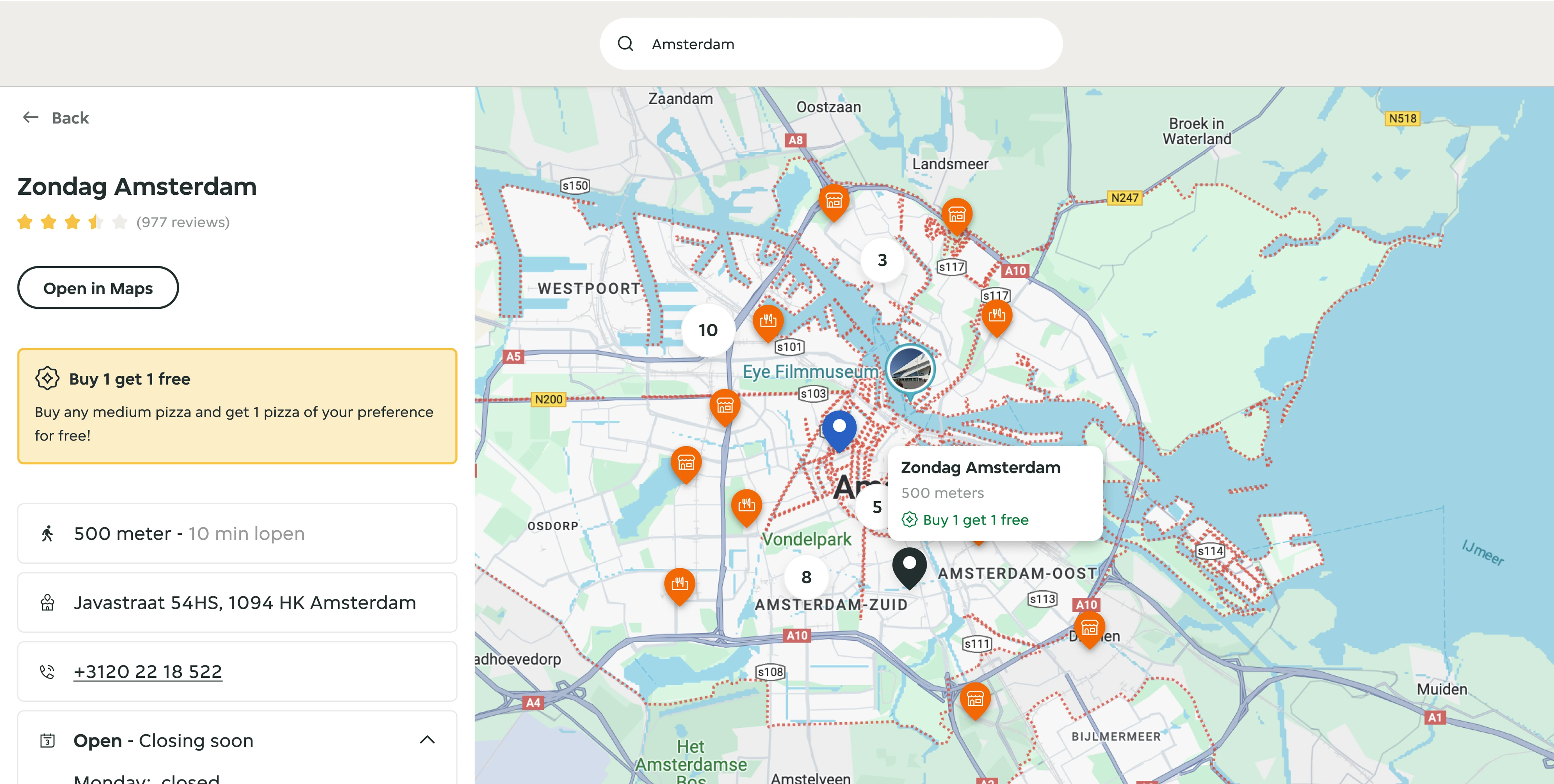 JET spot detail page — restaurant information confirming Pay Card acceptance