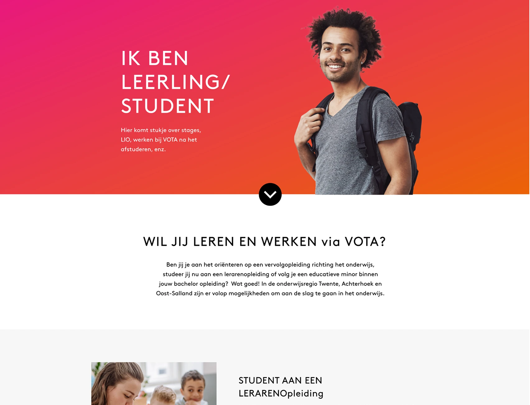 Vota original design with gradient behind text-heavy section