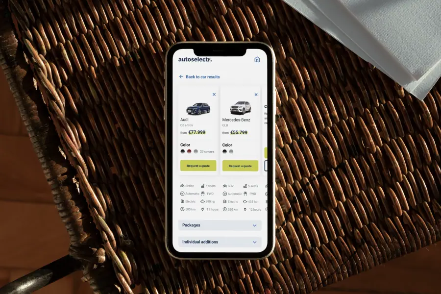 Autoselectr car comparison app — homepage preview