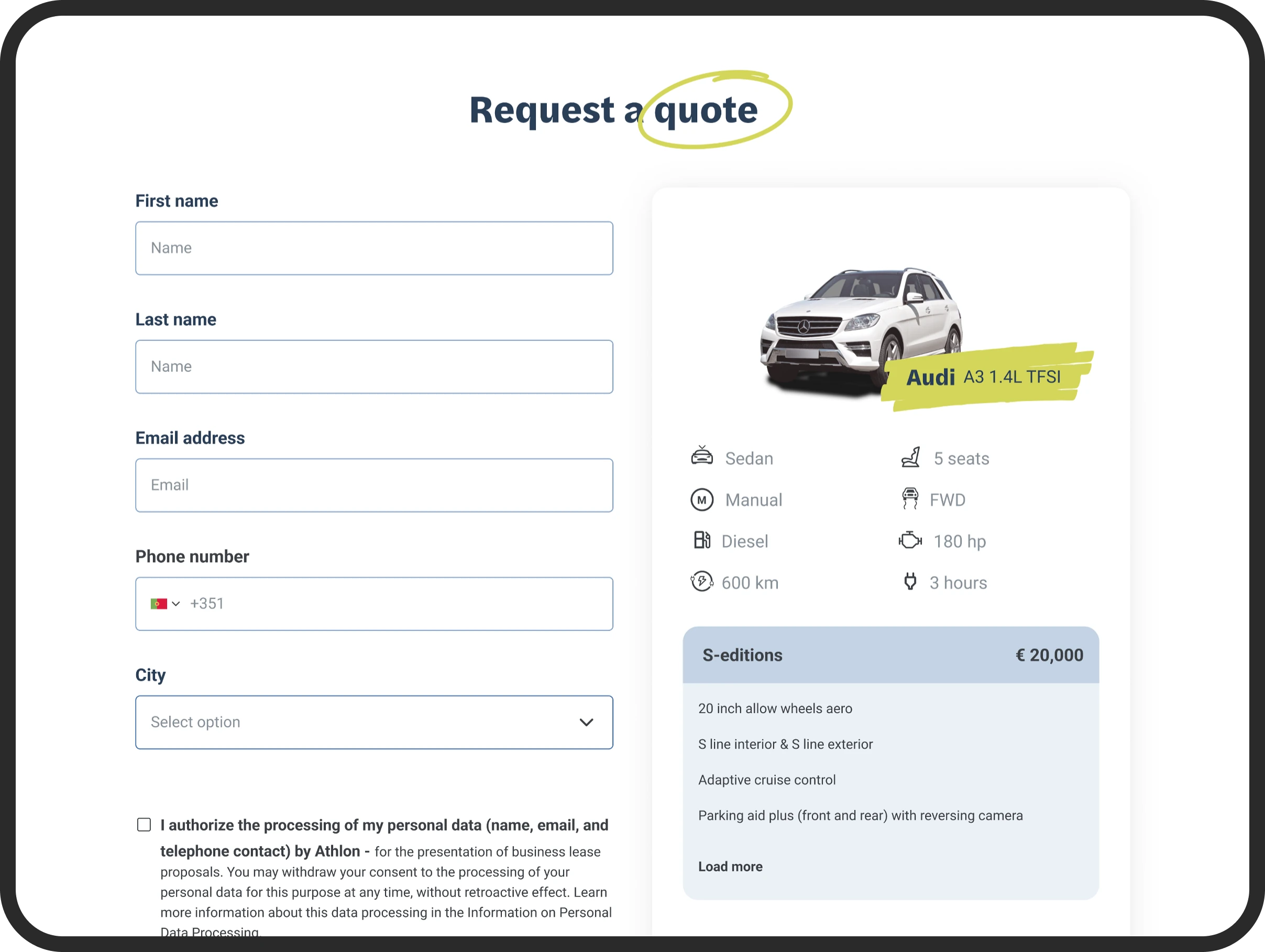 Form design for non-partnered car companies in the Autoselectr MVP