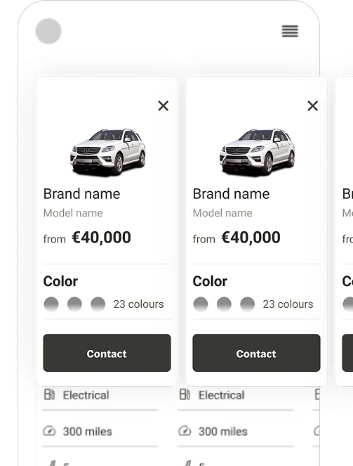 Car comparison page wireframe — two-car layout