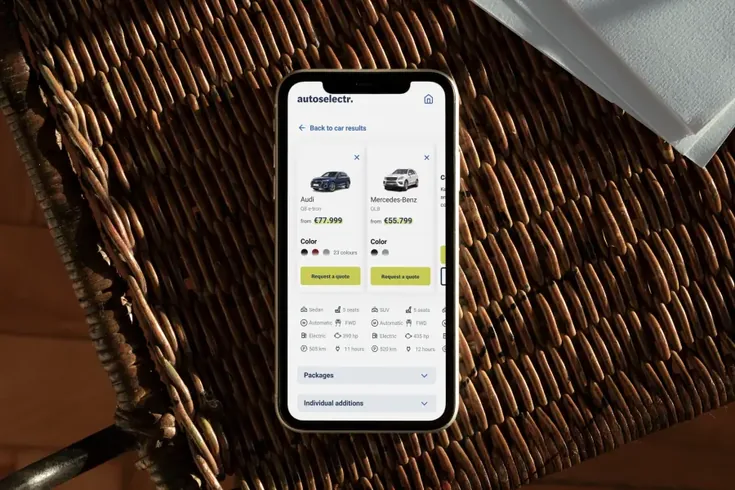 Autoselectr car comparison app — homepage preview