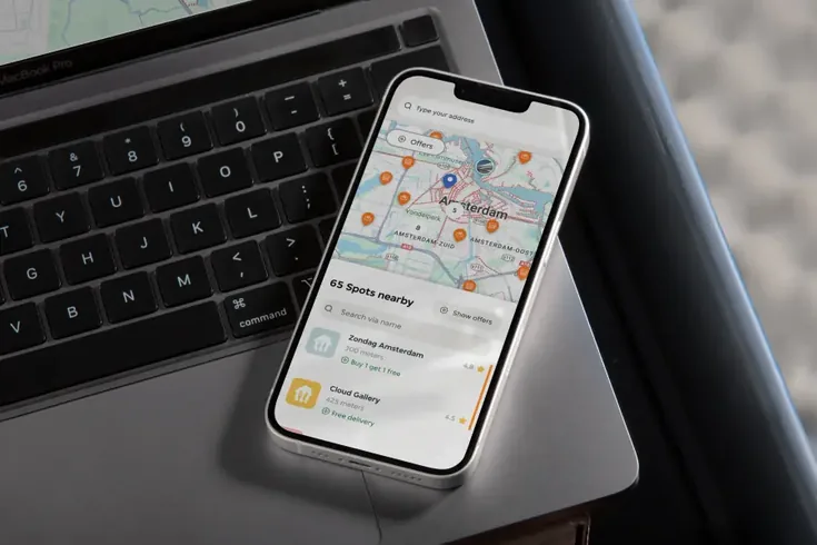 Just Eat Takeaway restaurant overview — map-based Pay Card locator